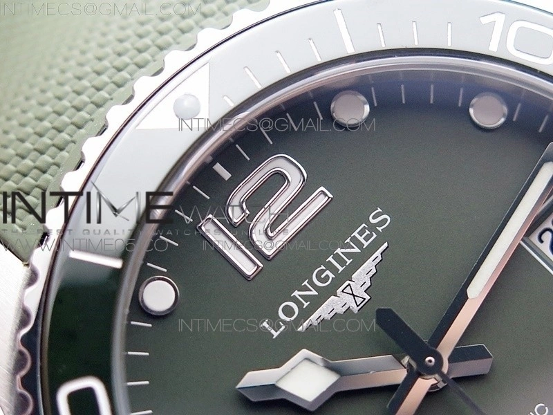 Conquest L3.840.4.56.6 Real Ceramic Bezel SS ZF 1:1 Best Edition Green dial On Green Rubber Strap A2824